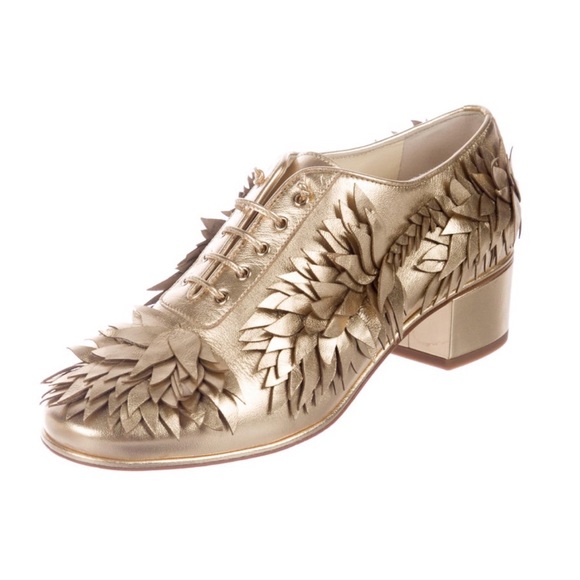 **SOLD**NWT CHANEL Gold Metallic Lace-up Oxfords - Picture 3 of 9